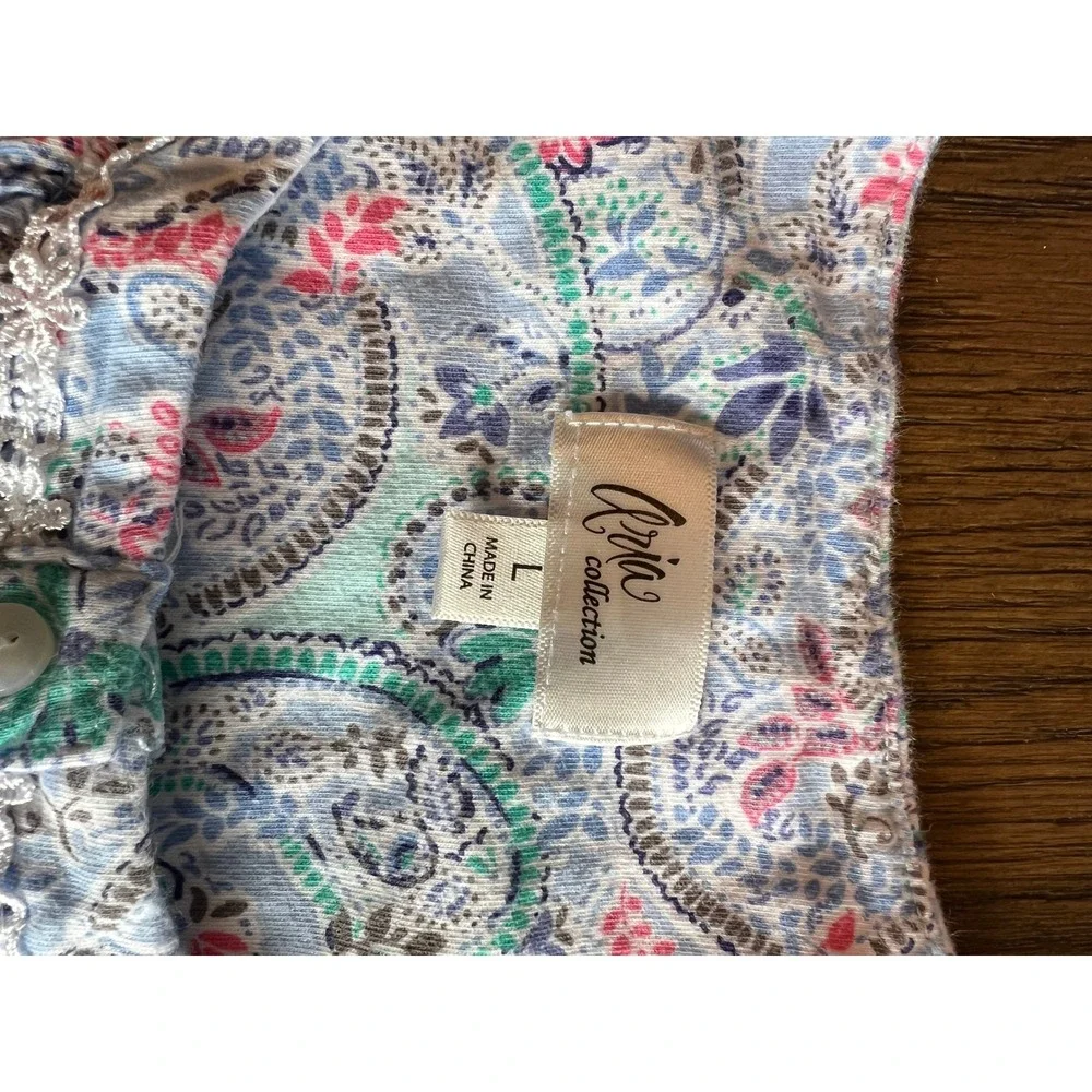 Aria Collection Nightgown 100% Cotton Jersey Paisley Blue Pink Romantic L 12-14 - Picture 3 of 7